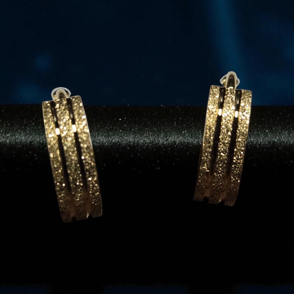 Triple Row Gold Textured Hoop Earrings - Sparkly Statement Fashion Jewelry